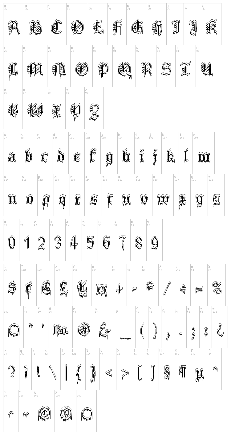 Plymouth Rock 'SnowDusted' font map